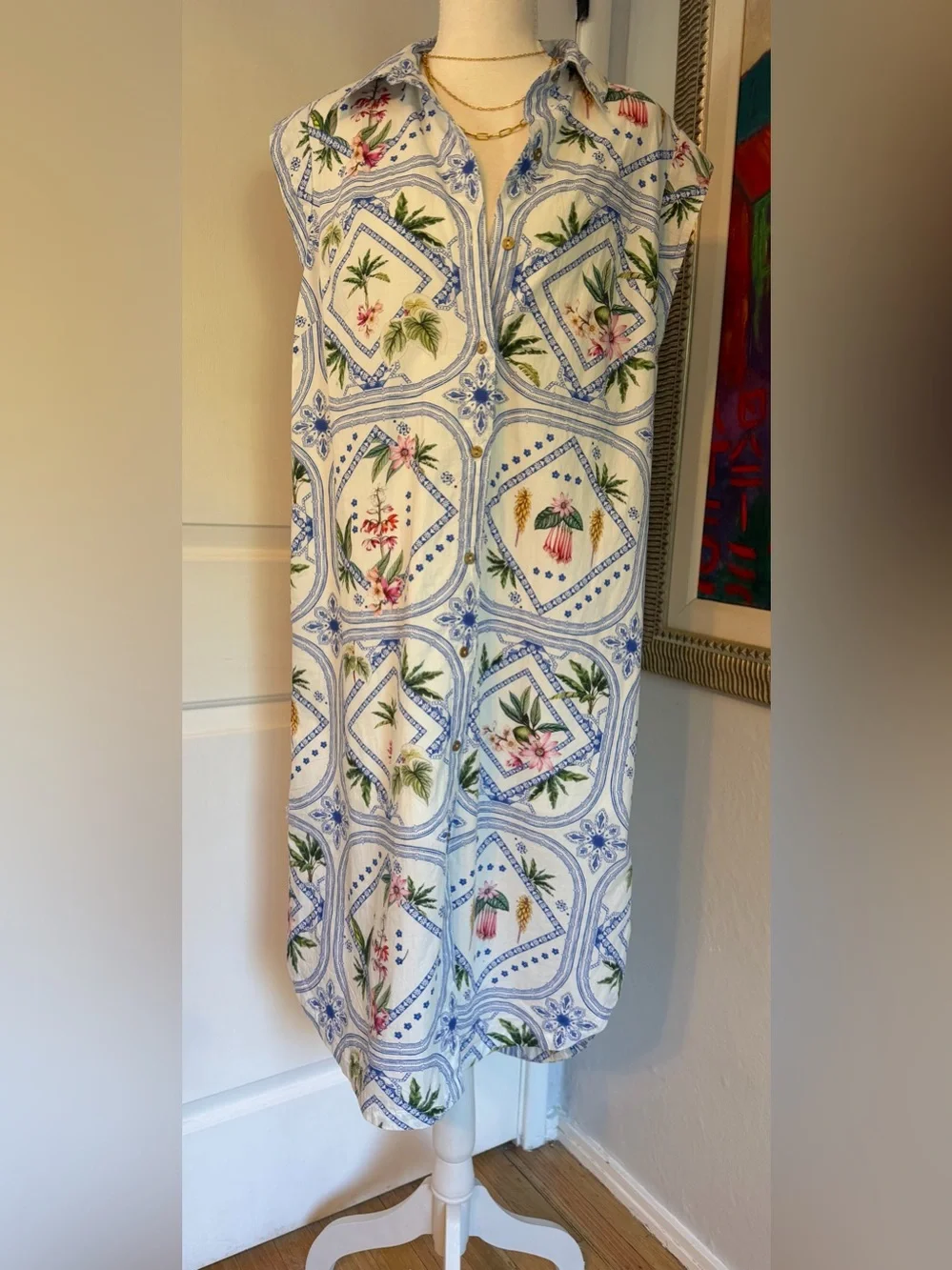 NWT Maeve for Anthropologie Floral Blue and White Midi Dress Small